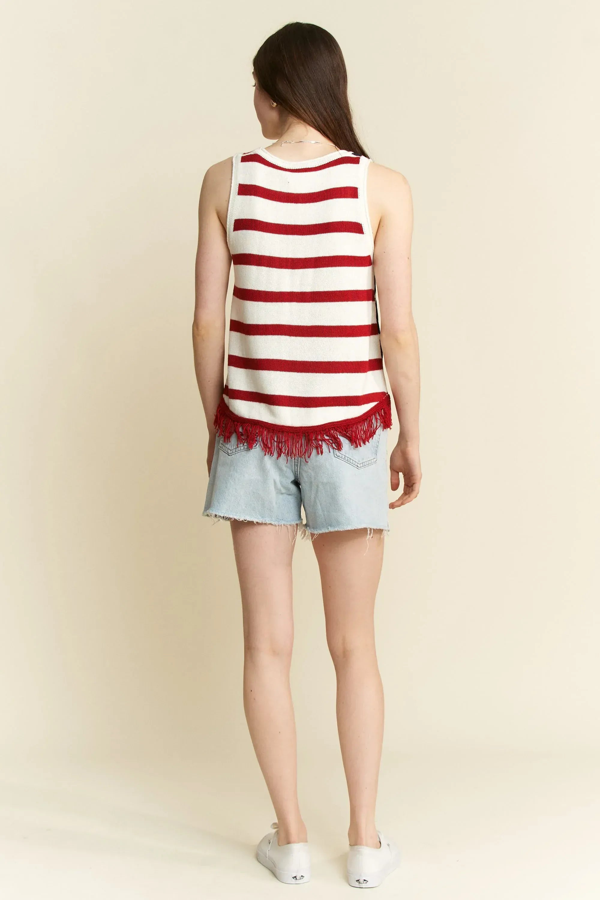 Full Size American Flag Fringe Tank Top Plus Size