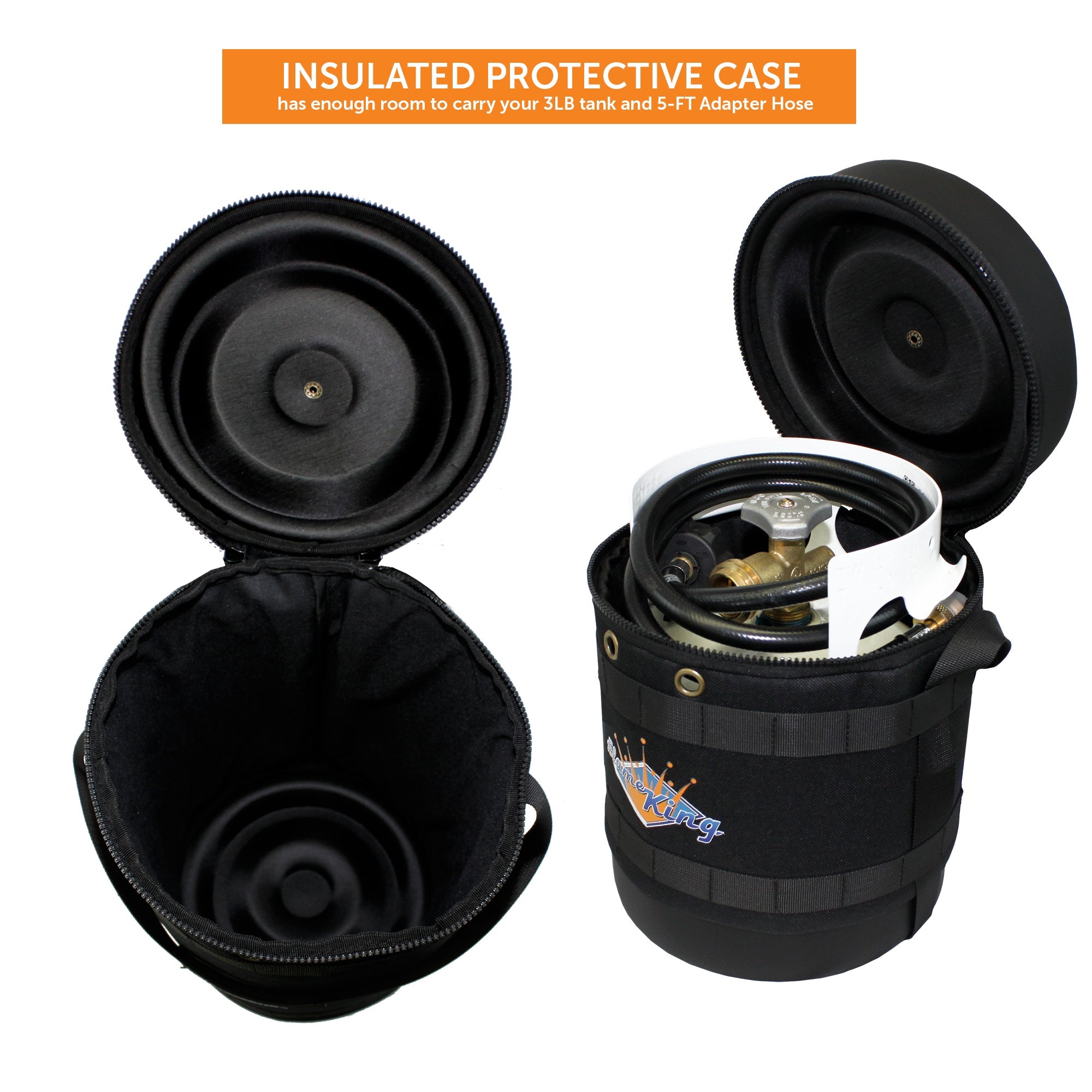 Flame King Propane Gas Hauler Kit 3lb Empty Propane Tank, Adapter Hose and Insulated Protective Carry Case