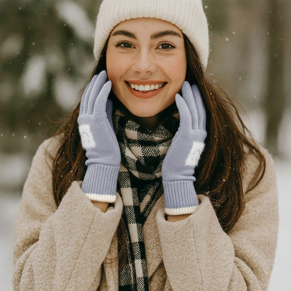 Square Smile Face Patch Contrast Trim Smart Touch Gloves