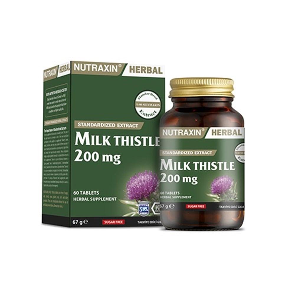 Nutraxin Milk Thistle 200mg Supplement - 60 Tablets for Liver Health & Wellness