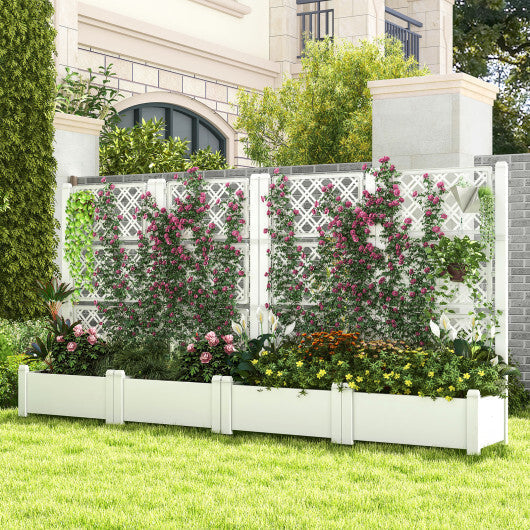 Outdoor Planter Box Self-Watering Raised Garden Bed Trellis with Water Level Indicator-Greyish-white