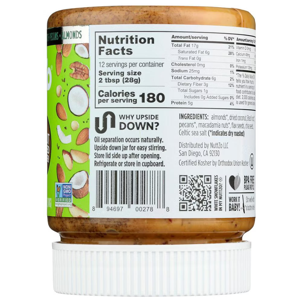 Nuttzo Nut & Seed Butter Keto, Low Carb, Unsweetened, 12 Oz. (Pack of 6)