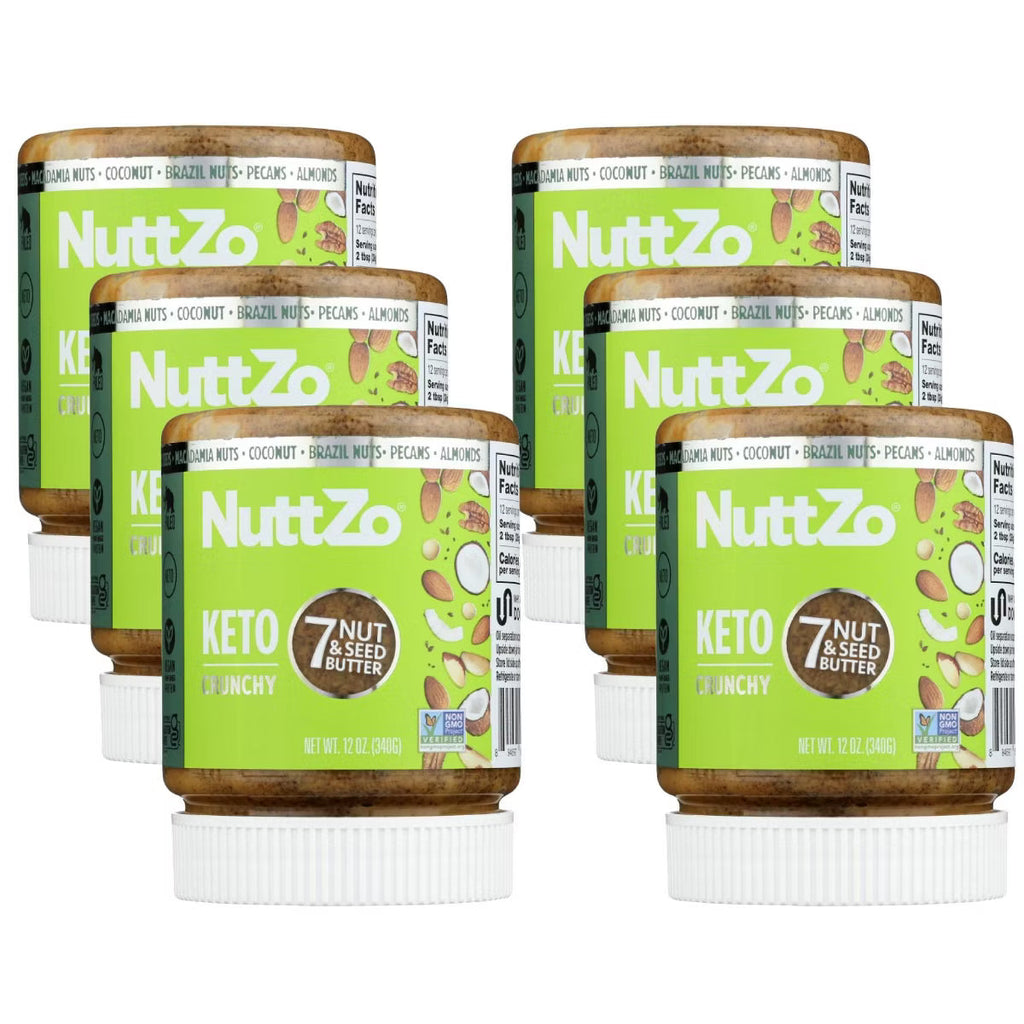 Nuttzo Nut & Seed Butter Keto, Low Carb, Unsweetened, 12 Oz. (Pack of 6)