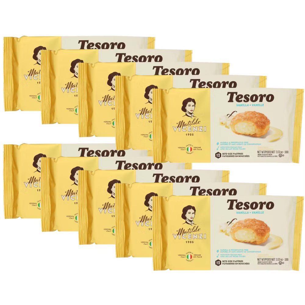Vicenzi Tesoro Vanilla Cream Filled Puff Pastries, 3.53 oz, Pack of 10