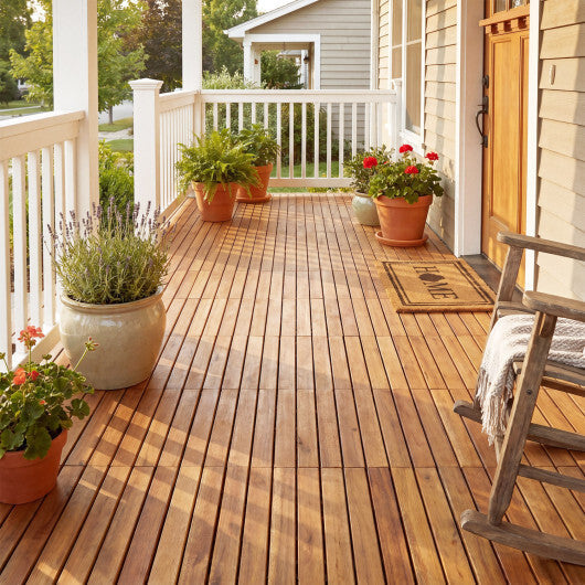 12 x 12 Inch 27 Pieces Acacia Wood Interlocking Deck Tiles with Waterproof Design-Natural