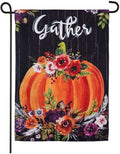 Gather Floral Pumpkin Garden Flag 2 Sided Fall Thanksgiving