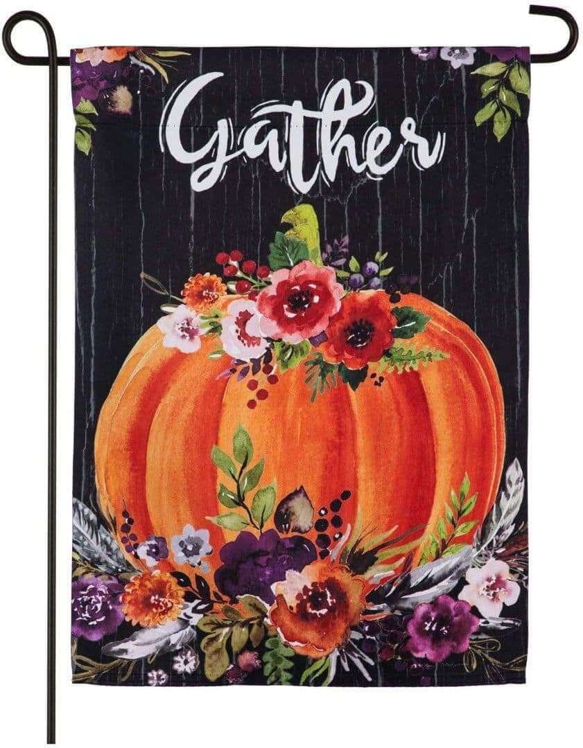 Gather Floral Pumpkin Garden Flag 2 Sided Fall Thanksgiving