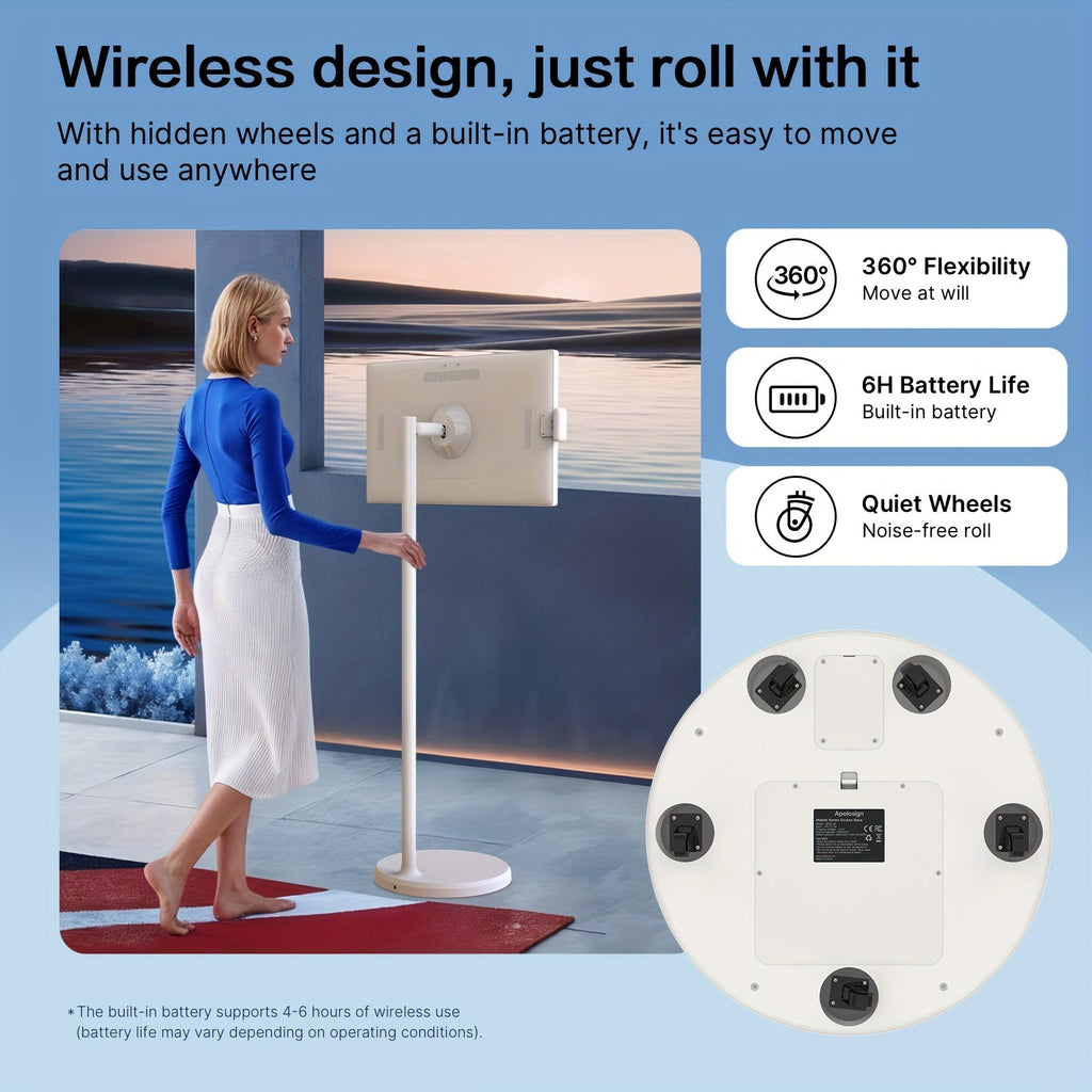 Generation Portable TV with 4K UHD/FHD Features a Rotatable Touchscreen And Wheels, Runs on Android 13, And Serves As Both a Gaming Monitor And a Tablet, Also Suitable for Digital Signage, Refurbished