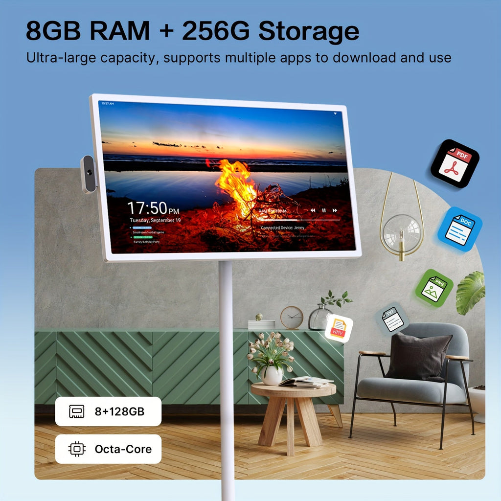 Generation Portable TV with 4K UHD/FHD Features a Rotatable Touchscreen And Wheels, Runs on Android 13, And Serves As Both a Gaming Monitor And a Tablet, Also Suitable for Digital Signage, Refurbished