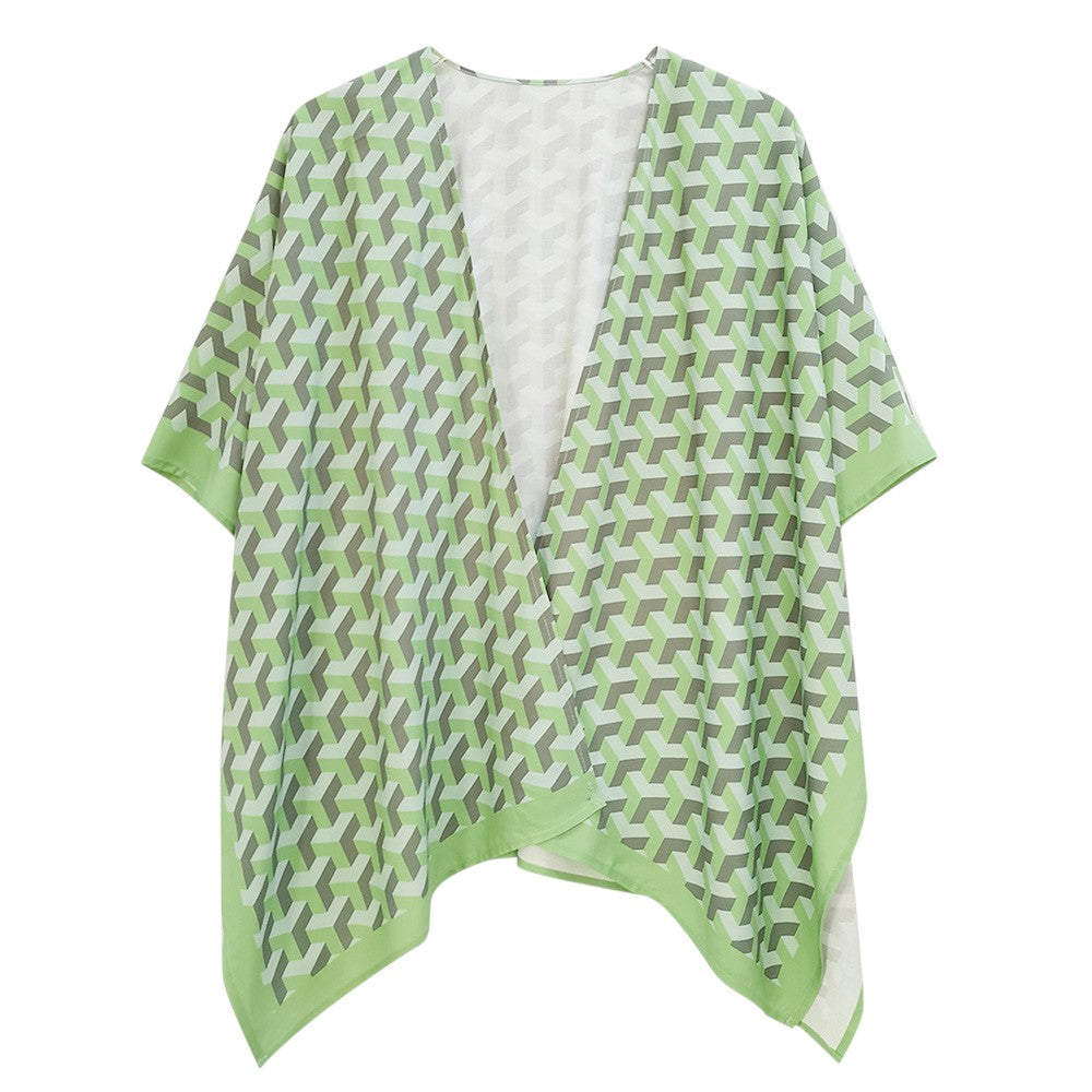 Geometric Pattern Print Ruana Poncho