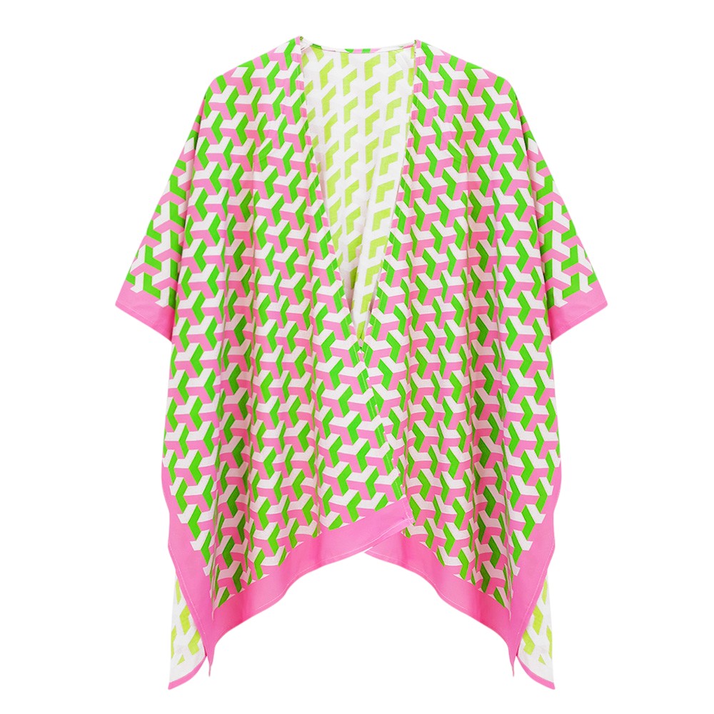 Geometric Pattern Print Ruana Poncho