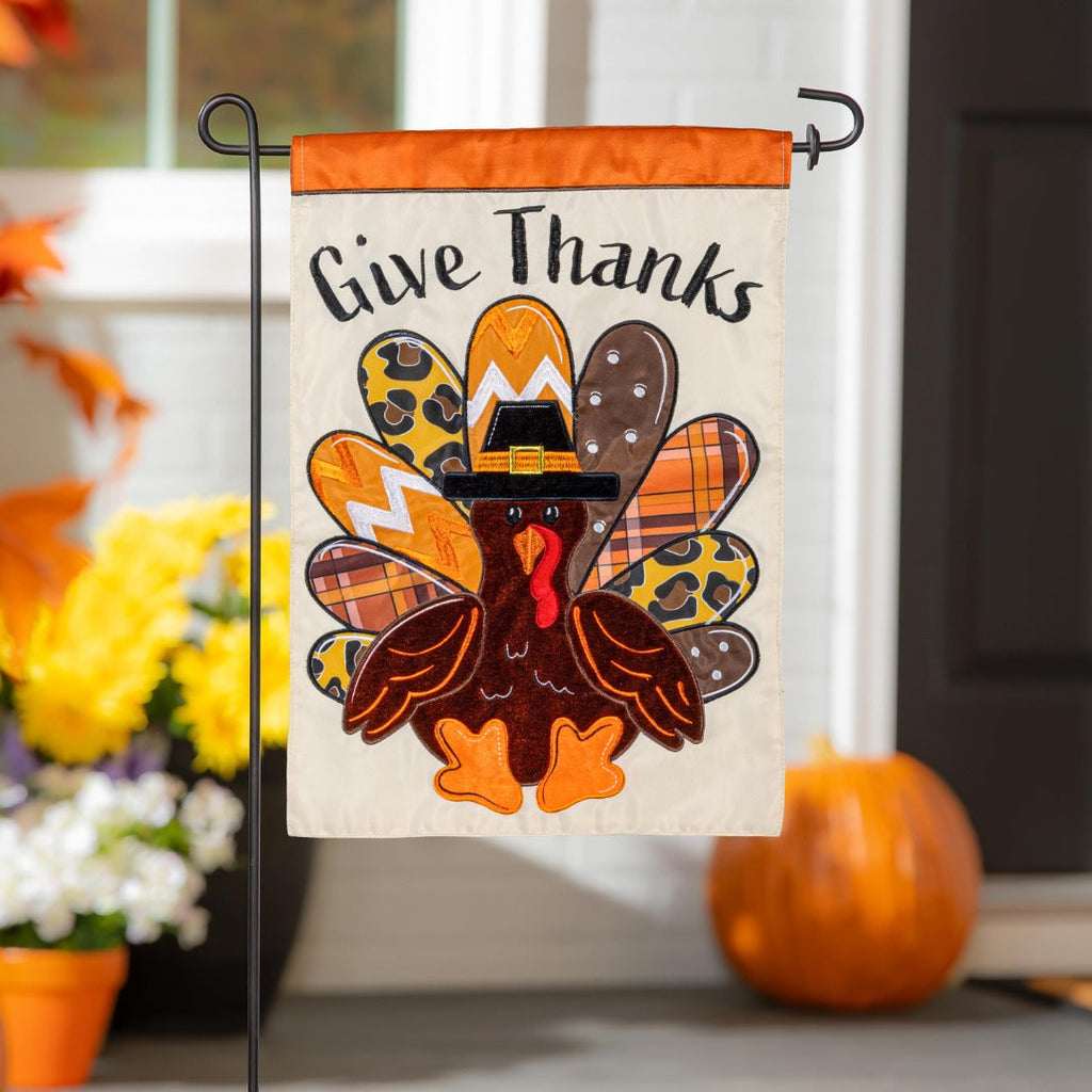 Give Thanks Patterned Turkey 2 Sided Garden Flag