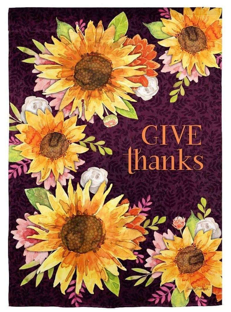 Give Thanks Sunflowers Garden Flag 2 Sided Textured