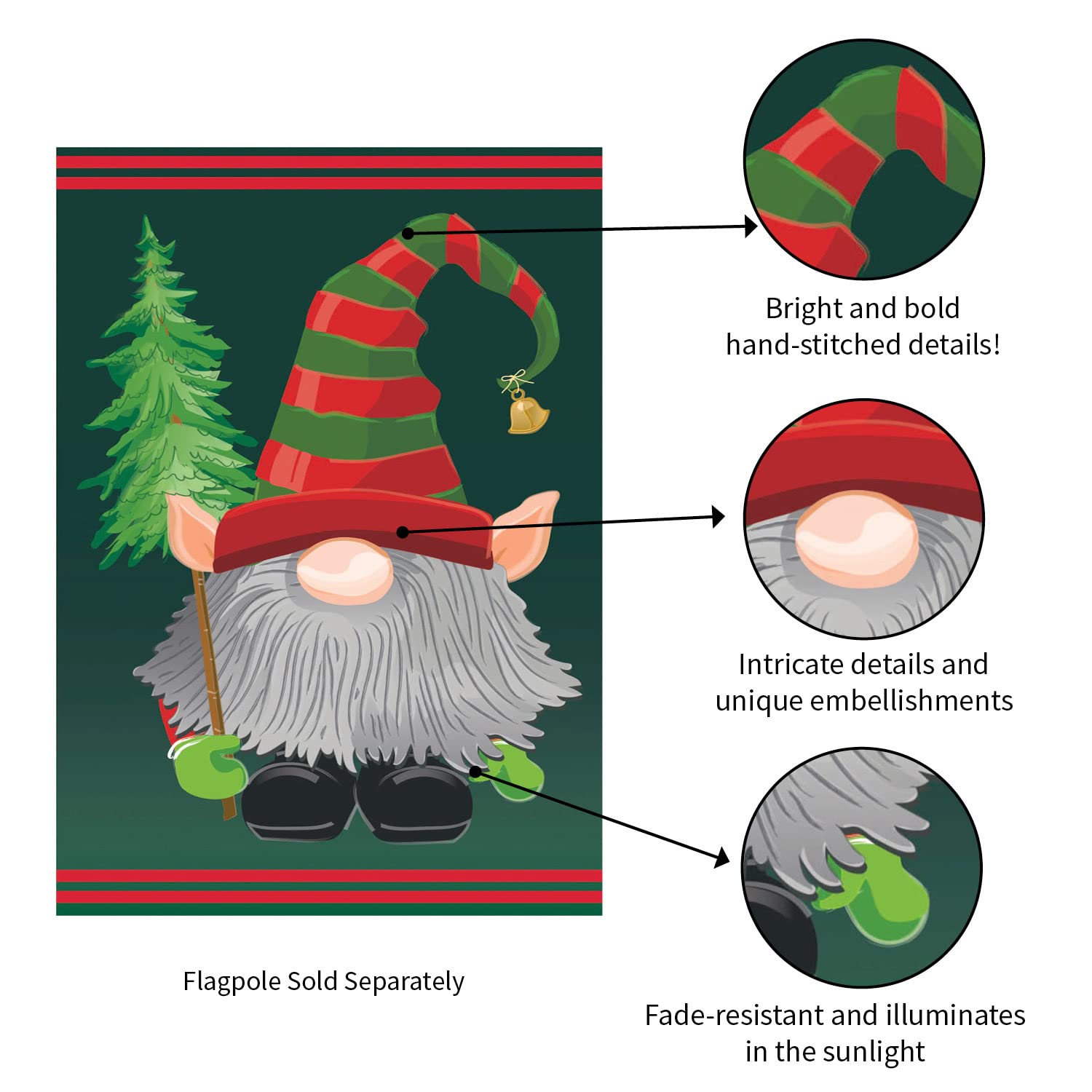 Gnome Elf Christmas Garden Flag 2 Sided