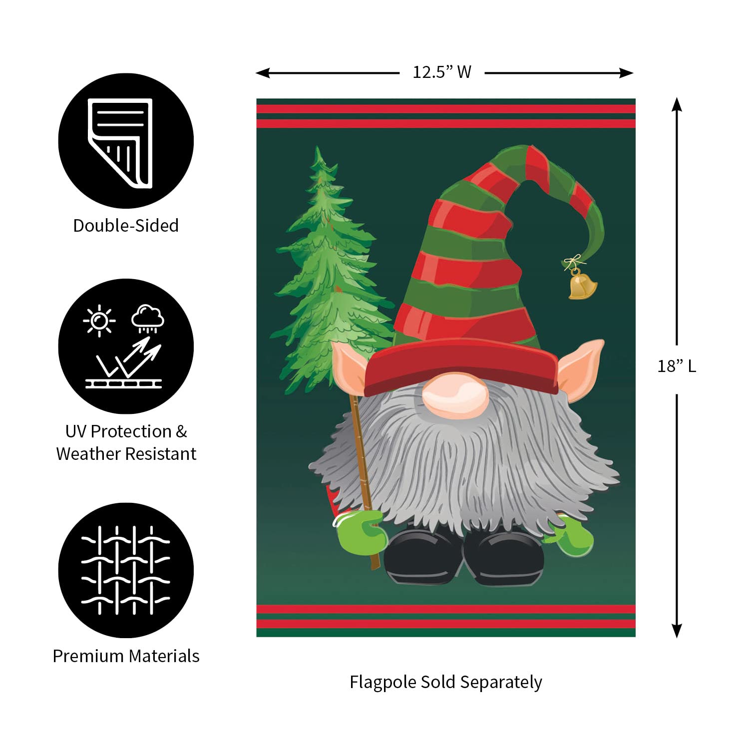 Gnome Elf Christmas Garden Flag 2 Sided