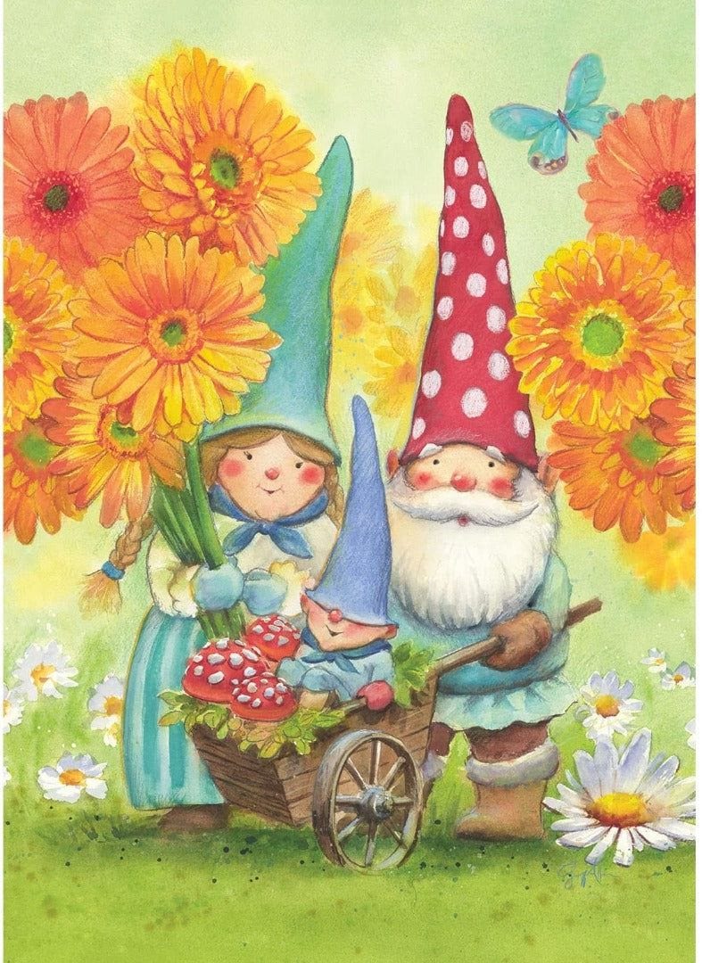 Gnome Family Garden Flag 2 Sided Waffle
