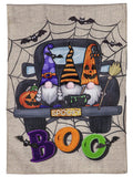 Gnome Spooky Truck Halloween Garden Flag 2 Sided Burlap