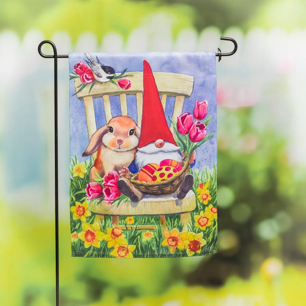 Gnome and Rabbit Easter Garden Flag 2 Sided Spring