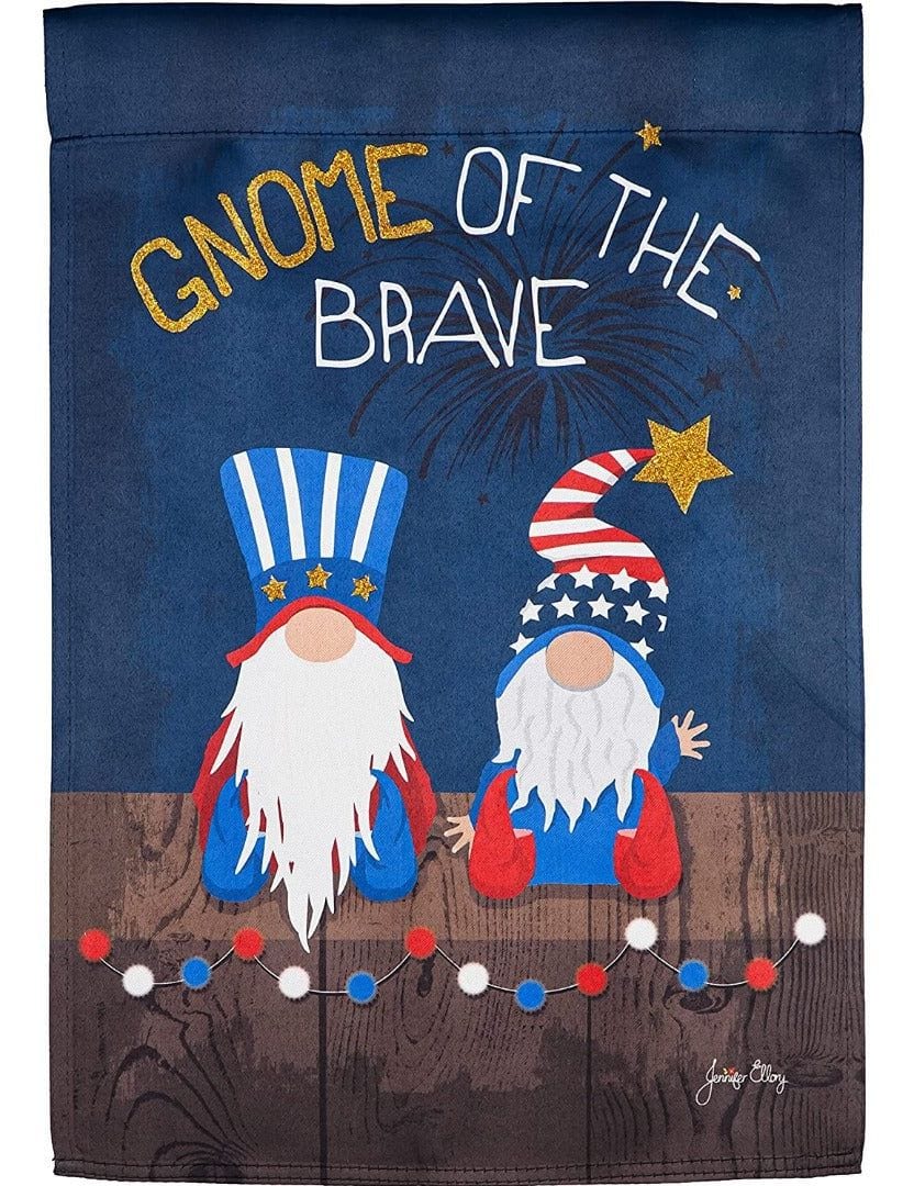 Gnome of the Brave Garden Flag 2 Sided Patriotic