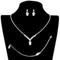 3PCS Teardrop Pearl Accented Rhinestone Necklace Jewelry Set