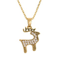 14K Gold Dipped CZ Stone Paved Reindeer Pendant Necklace