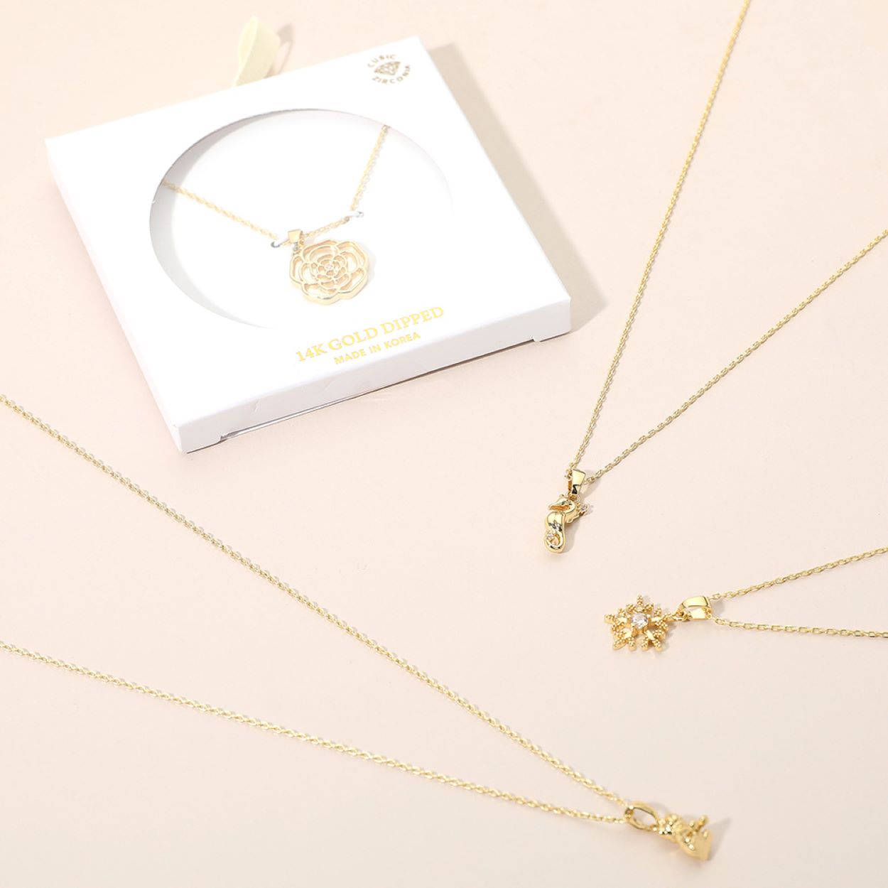 14K Gold Dipped CZ Stone Paved Reindeer Pendant Necklace