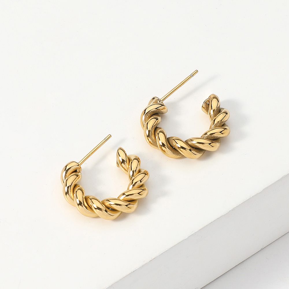 18K Gold Dipped Stainless Steel Twisted Mini Hoop Earrings