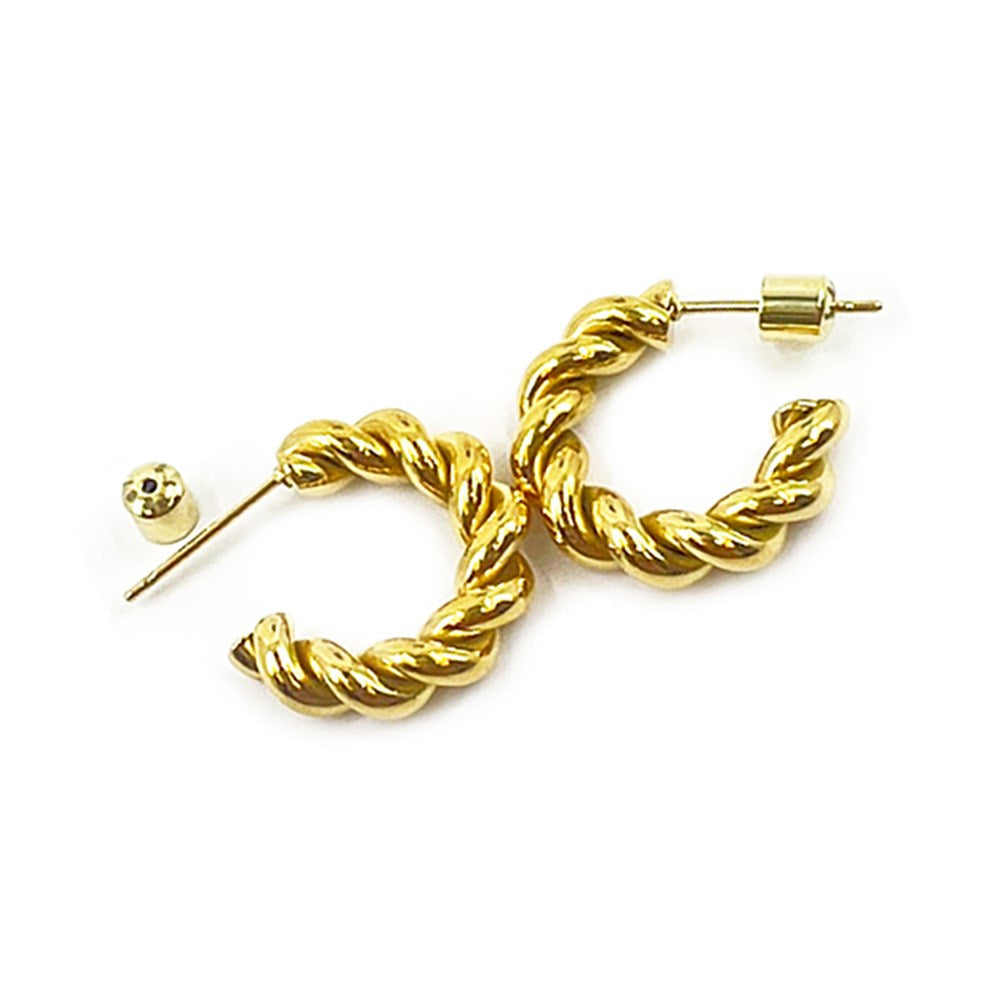 18K Gold Dipped Stainless Steel Twisted Mini Hoop Earrings