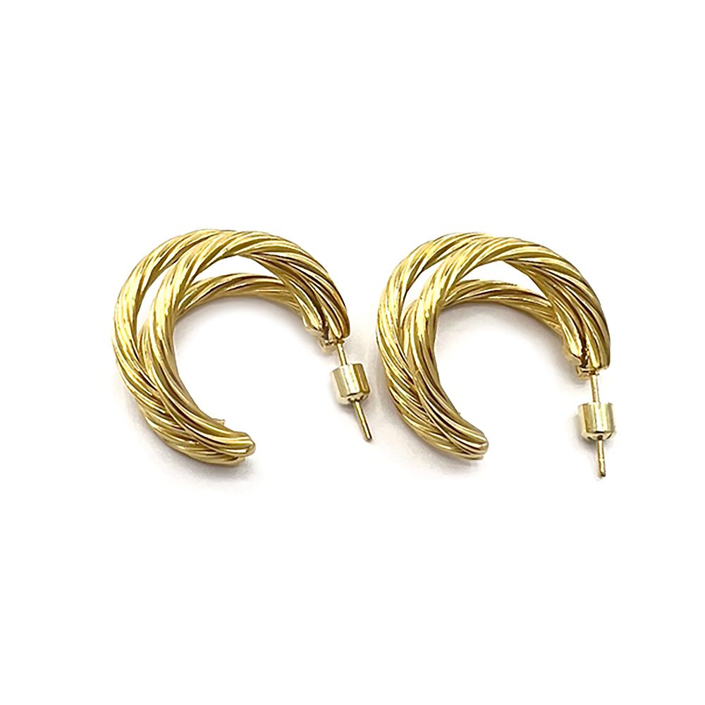 18K Gold Dipped Stainless Steel Textured Split Hoop Earrings