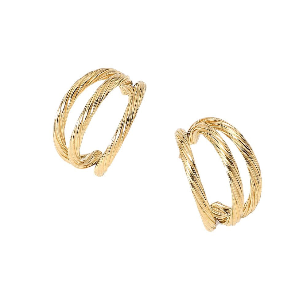 18K Gold Dipped Stainless Steel Textured Split Hoop Earrings