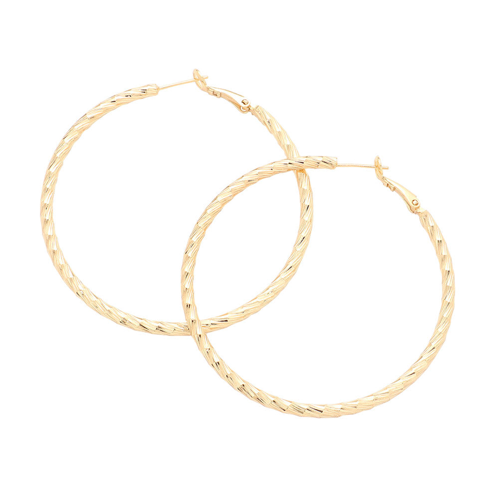Textured Brass Metal Hoop Earrings (2.3Inch)