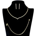 3PCS Chevron Accented Rectangle Stone Necklace Jewelry Set