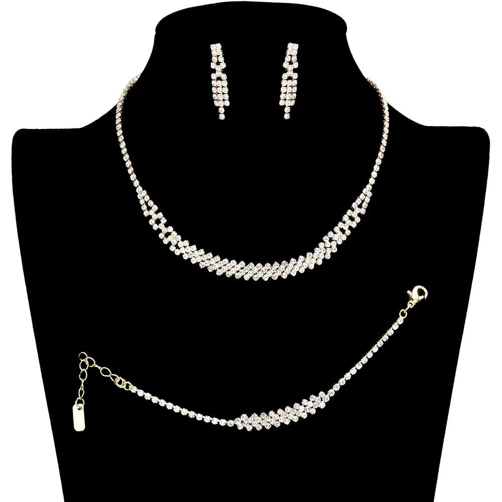 3PCS Rhinestone Crystal Pave Necklace Jewelry Set