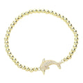 CZ Stone Paved Dolphin Stainless Steel Ball Stretch Bracelet