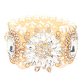 Flower Stone Embellished Pearl Stretch Bracelet