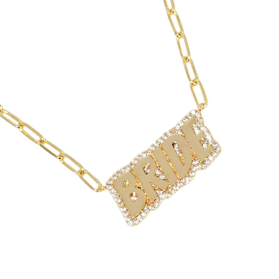 Gold Dipped Bride Message Pendant Necklace