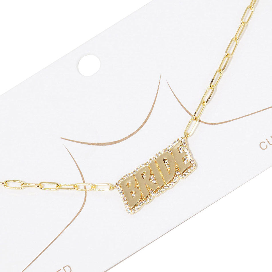 Gold Dipped Bride Message Pendant Necklace