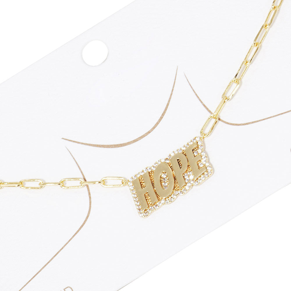 Gold Dipped Hope Message Pendant Necklace