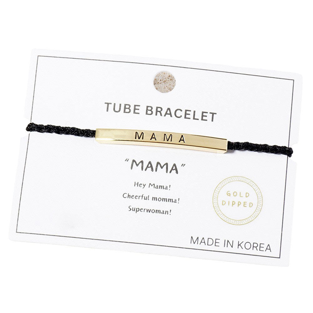 Gold Dipped MAMA Message Bar Pointed Rope Pull Tie Bracelet