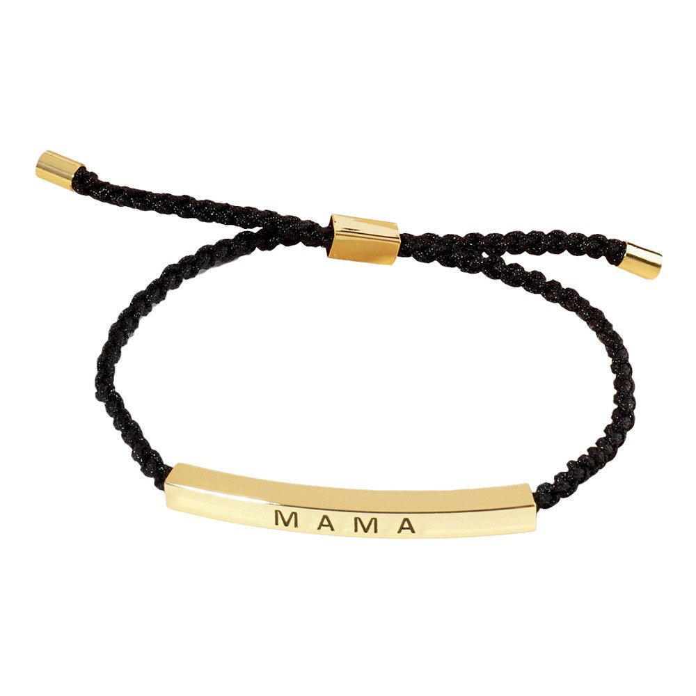 Gold Dipped MAMA Message Bar Pointed Rope Pull Tie Bracelet