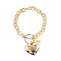Gold Dipped Metal Heart Charm Toggle Bracelet