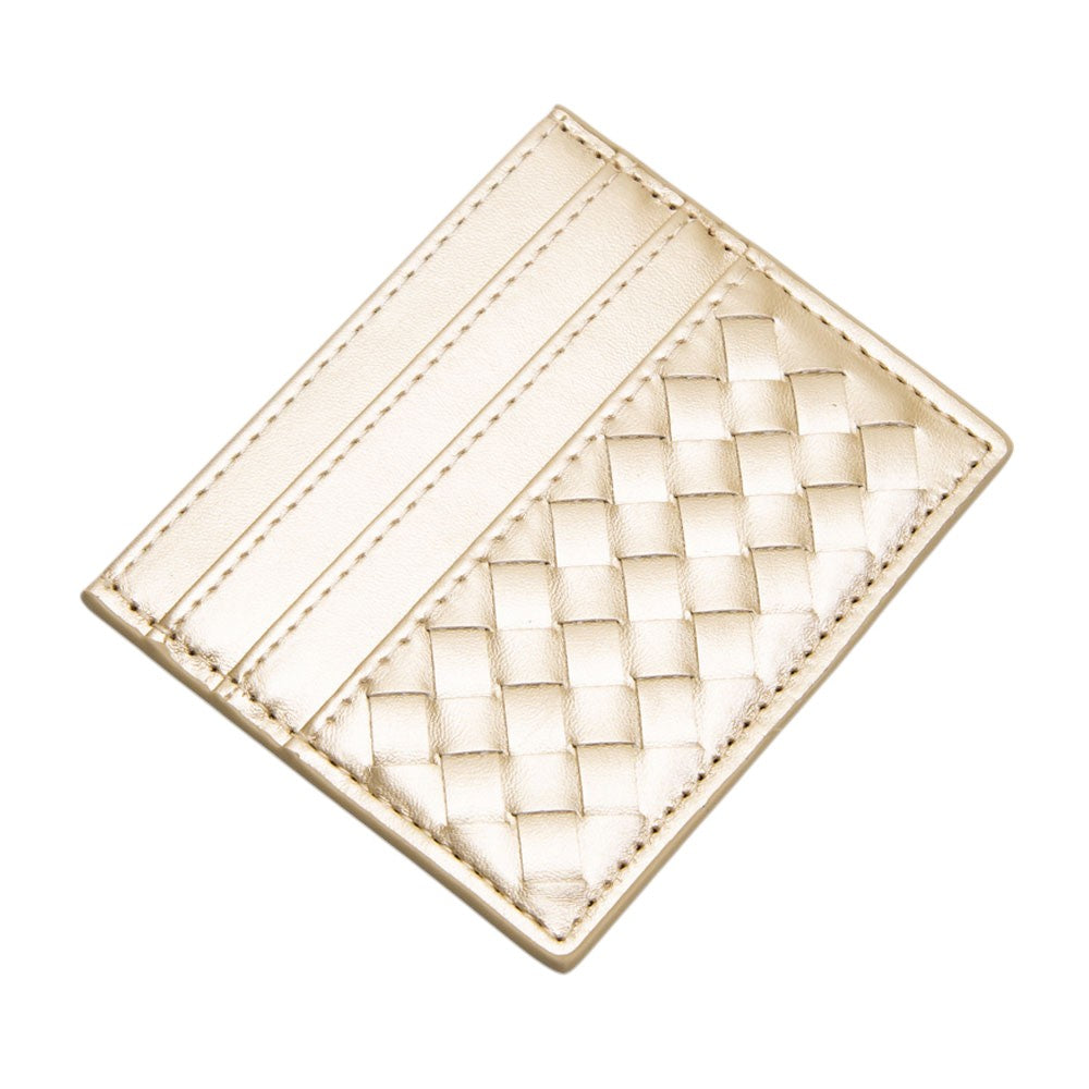 Faux Leather Basket Weave Card Holder Wallet