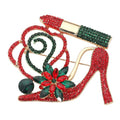 Rhinestone Embellished Flower Accent Glam High Heel Lipstick Pin Brooch