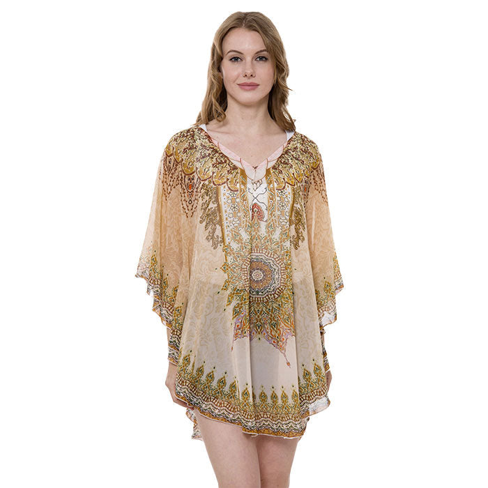 Mixed Print Cover Up Poncho