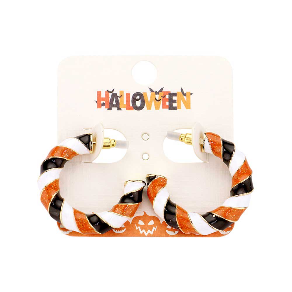 Enamel Halloween Twisted Hoop Earrings