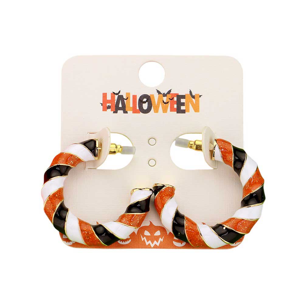 Enamel Halloween Twisted Hoop Earrings