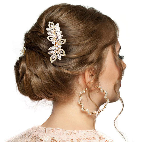 Pearl Marquise Stone Accented Leaf Hair Comb