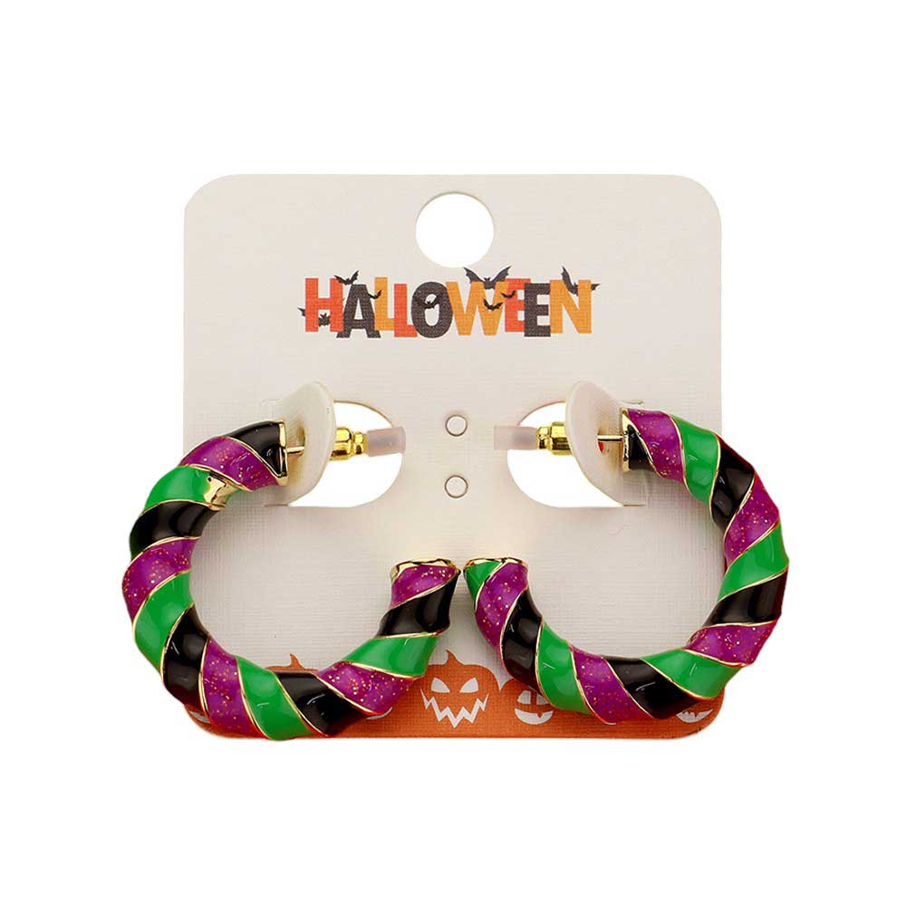 Enamel Halloween Twisted Hoop Earrings