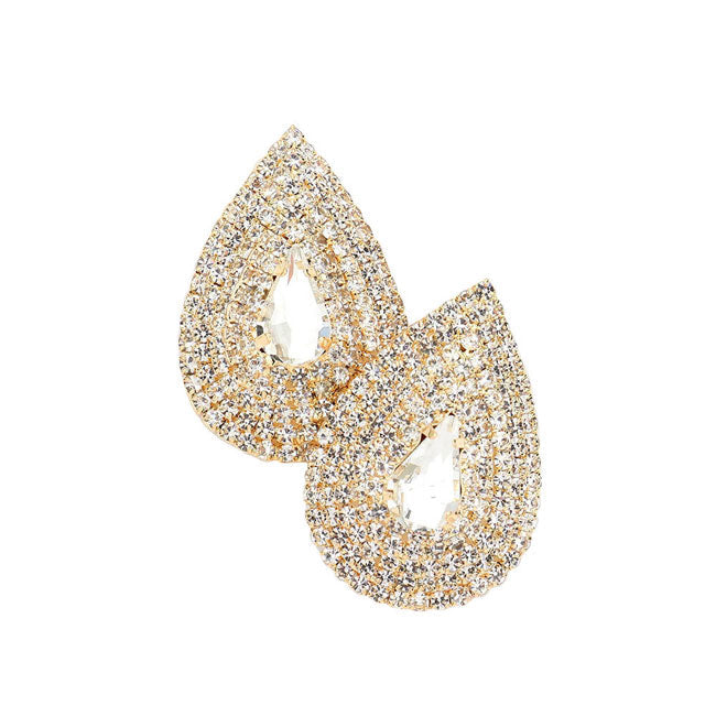 Teardrop Stone Accented Rhinestone Trimmed Evening Earrings