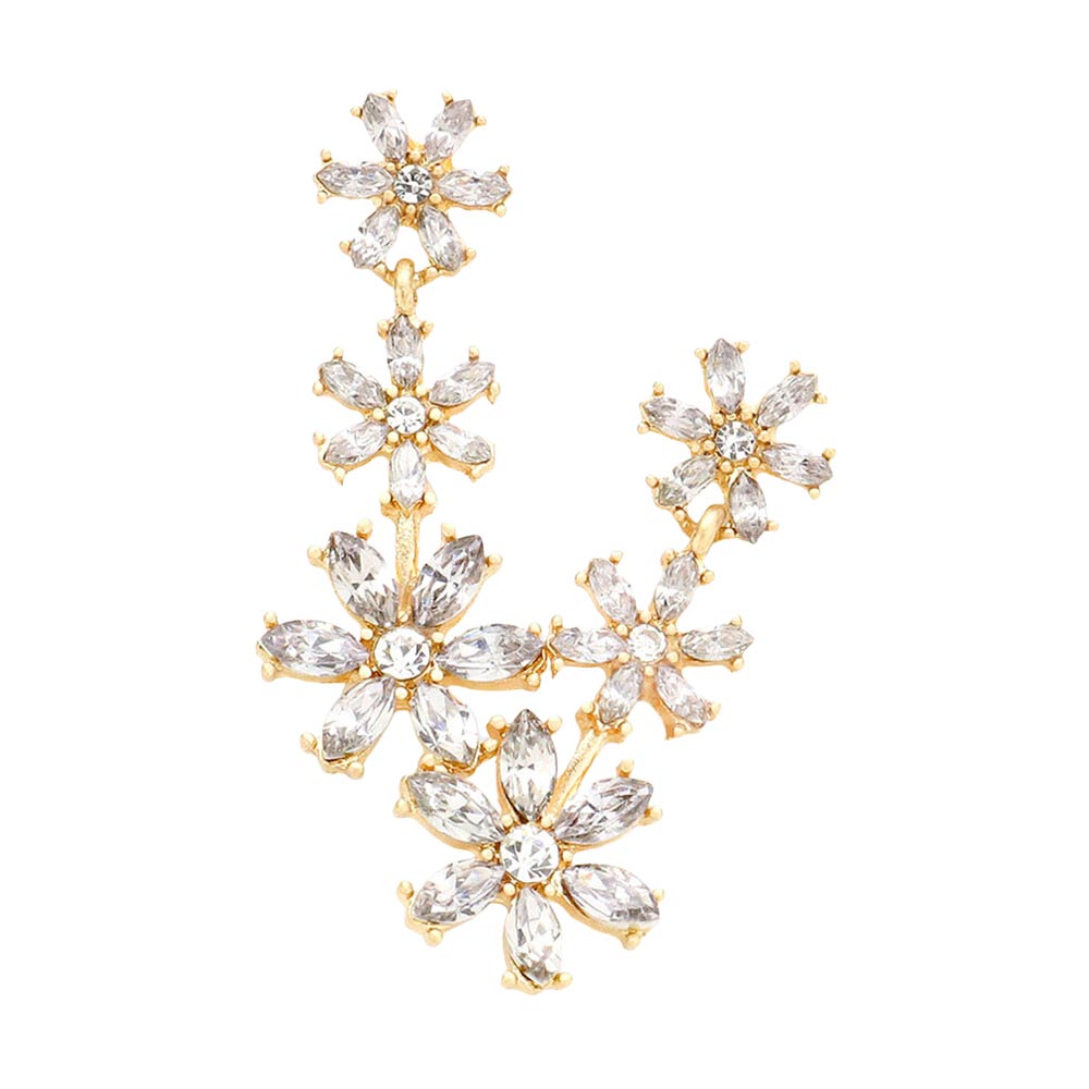 Triple Flower Link Dangle Evening Earrings